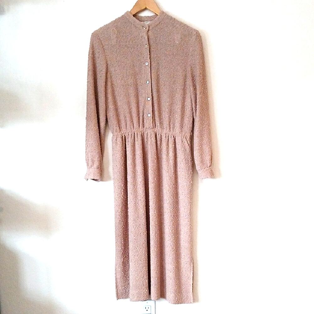 Vintage California Girl Tan Sweater Dress With Pockets Elastic Waist
